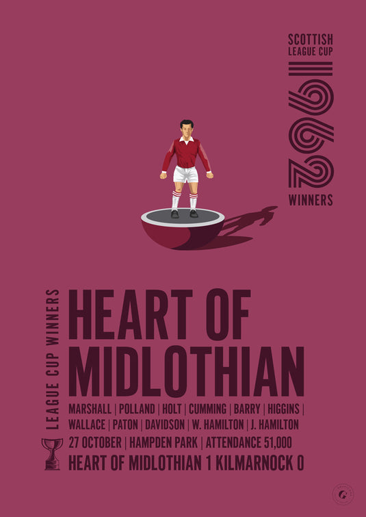 Heart of Midlothian 1962 Scottish League Cup Winners Poster