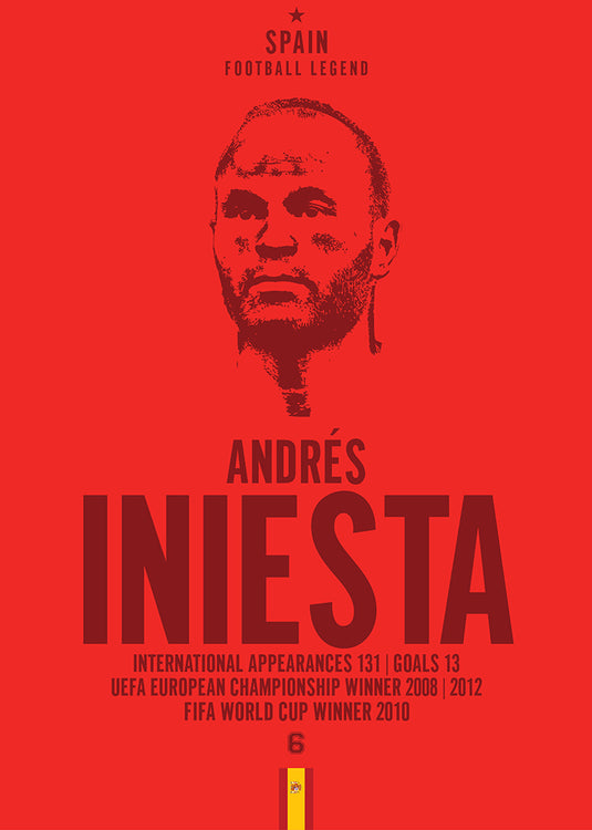 Andres Iniesta Spain Football Legend Iconic Portrait Print