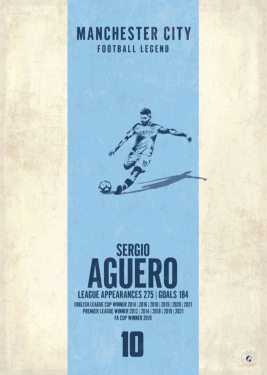 Cartel de Sergio Agüero (Banda Vertical) - Manchester City