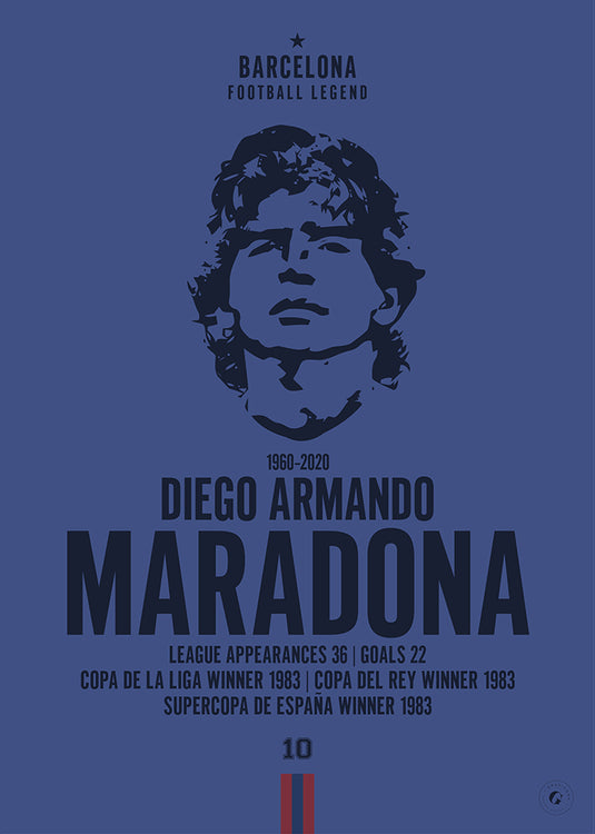 Diego Maradona Barcelona Legend Iconic Portrait Print