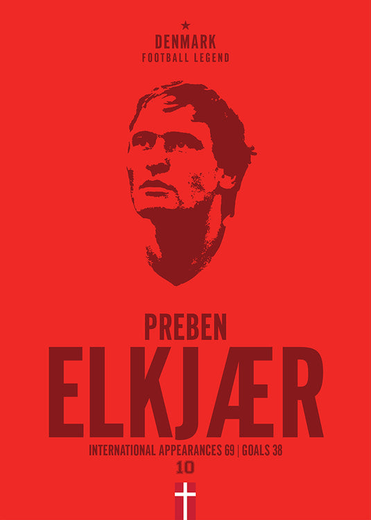 Preben Elkjaer Denmark Football Legend Iconic Portrait Print