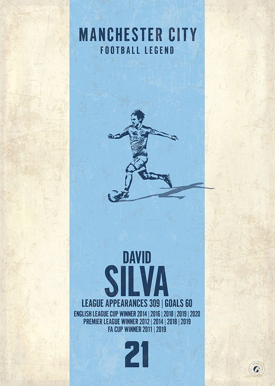 David Silva Manchester City Heritage Stripes Print