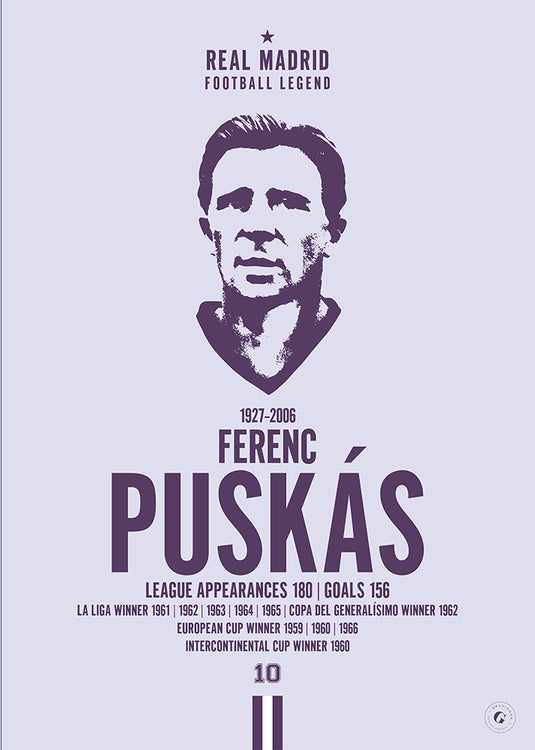 Ferenc Puskas Head Poster - Real Madrid