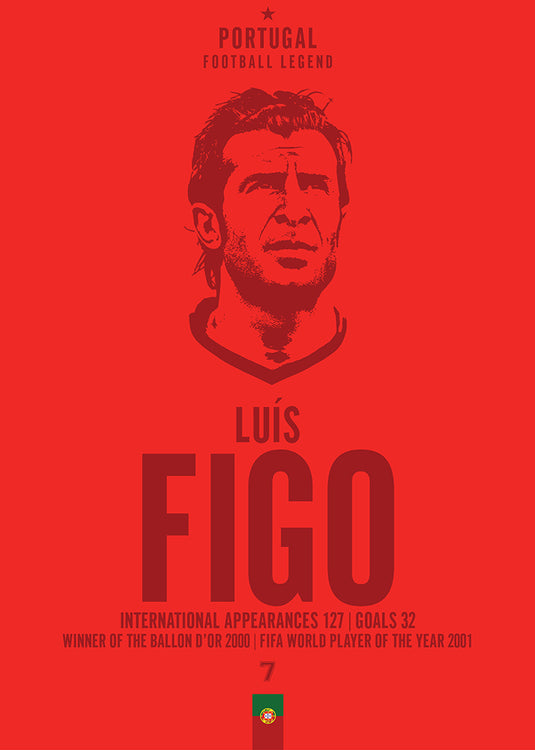 Luis Figo Portugal Football Legend Iconic Portrait Print