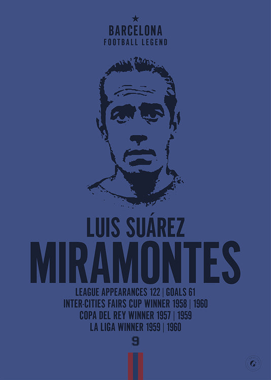 Luis Suarez Miramontes Barcelona Legend Iconic Portrait Print