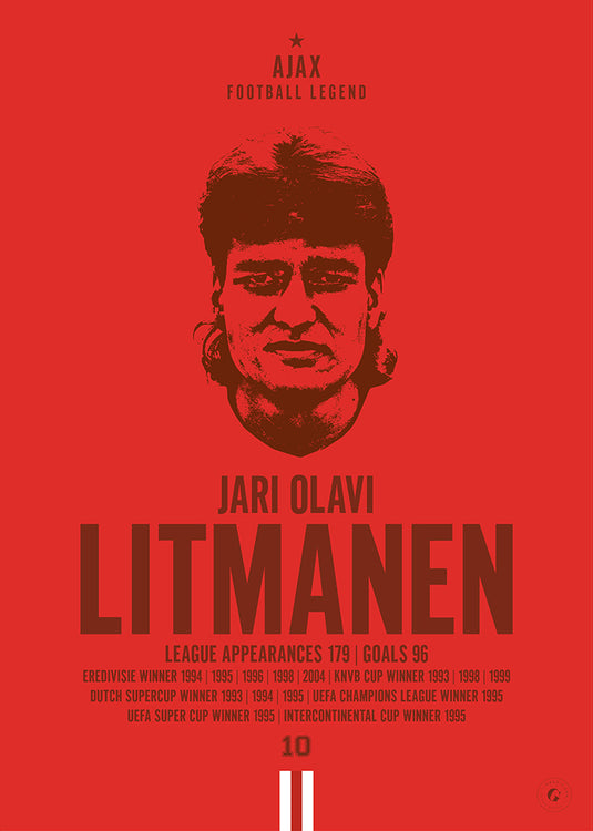 Jari Litmanen Ajax Football Legend Iconic Portrait Print