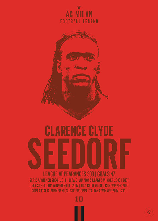 Clarence Seedorf AC Milan Football Legend Iconic Portrait Print