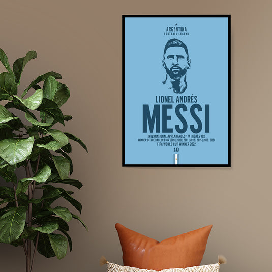 Lionel Messi Argentina Football Legend Iconic Portrait Print