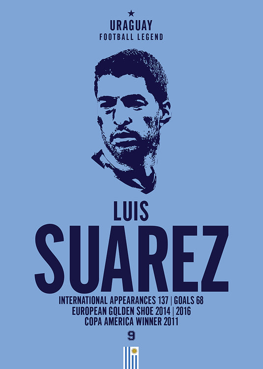 Luis Suarez Uruguay Football Legend Iconic Portrait Print