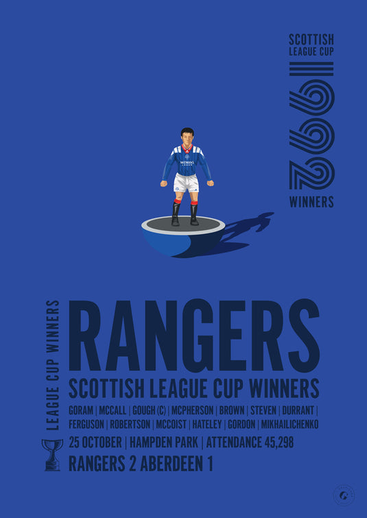 Rangers 1992 Scottish League Cup Winners Poster