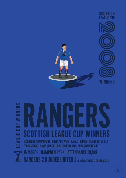 Rangers 2008 Scottish League Cup Winners Poster